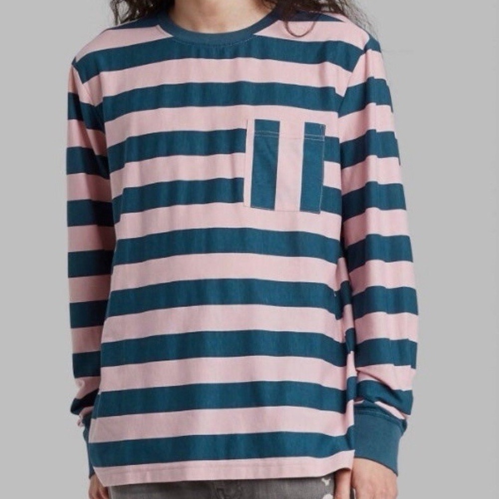 MENS ORIGINAL USE PINK STRIPE KGREY Striped Long Sleeve Shirt size Medium